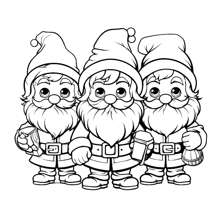 Dibujo para colorear Tres Papás Noel