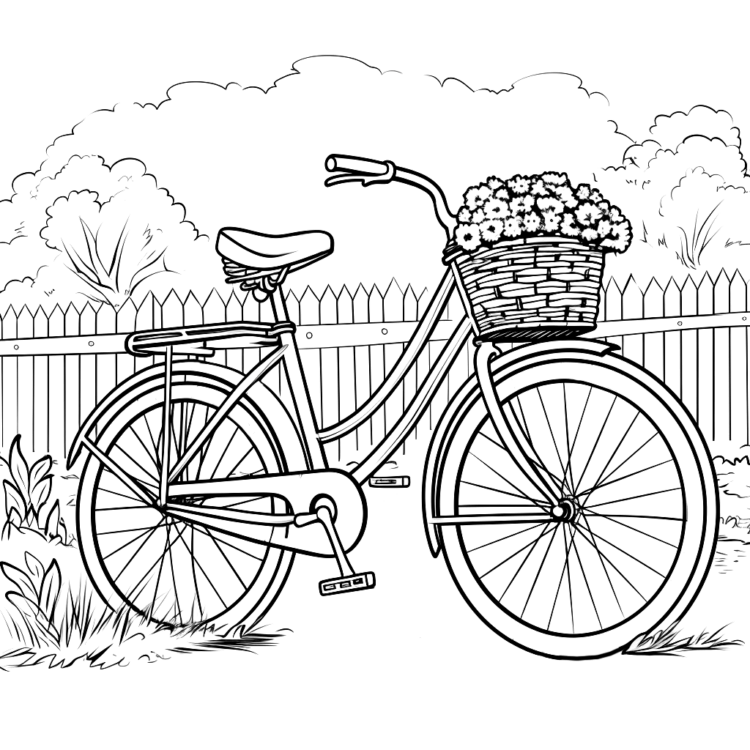 Dibujo para colorear bicicleta y flores