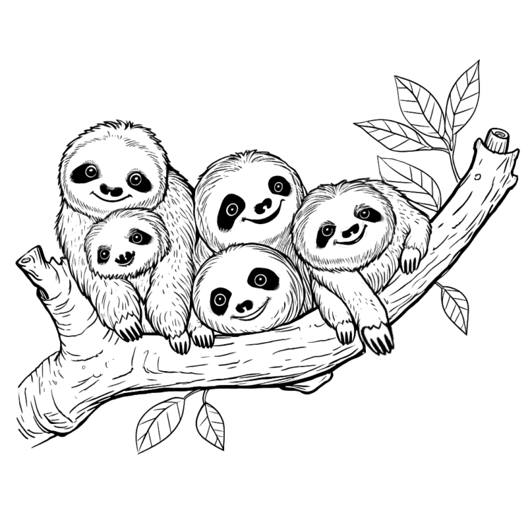 Coloring picture sloth family