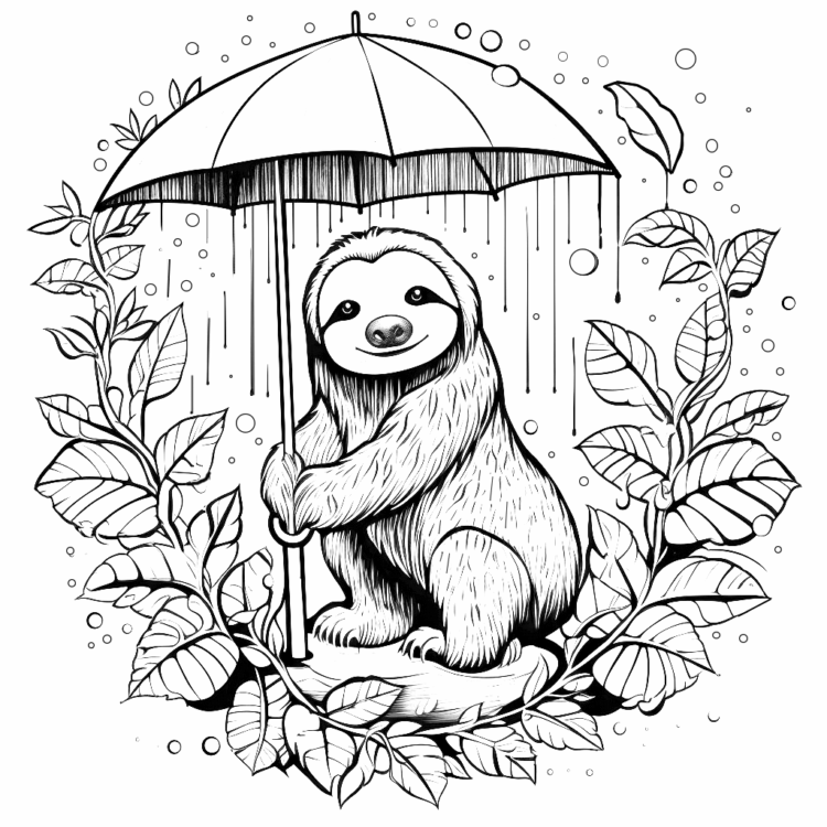 Coloring picture sloth and umbrella