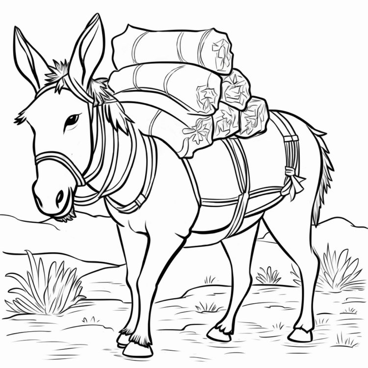 Diligent donkey coloring page