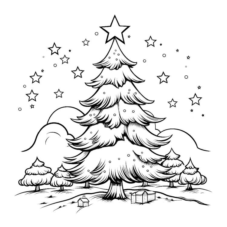 Dibujo para colorear Árbol de Navidad alegre y luminoso