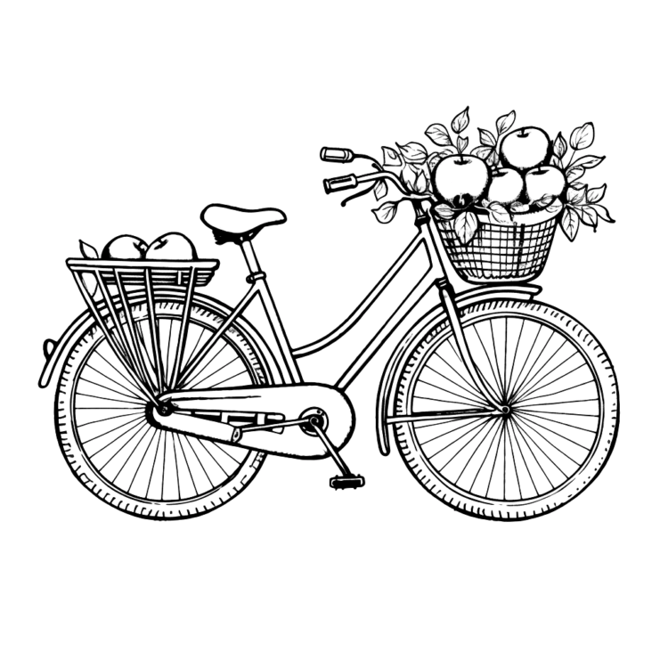 Dibujo para colorear de frutas y bicicletas