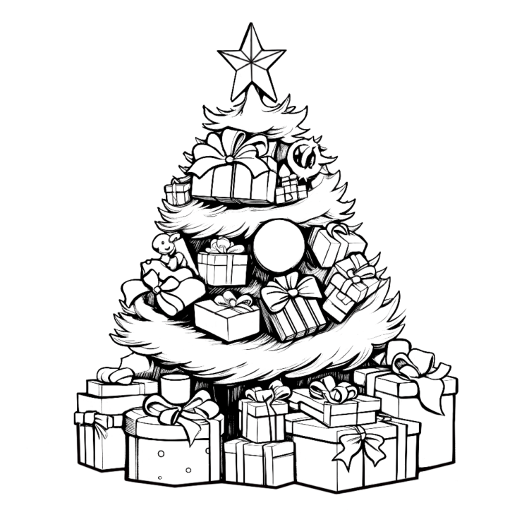 Página para colorear del árbol de Navidad decorado