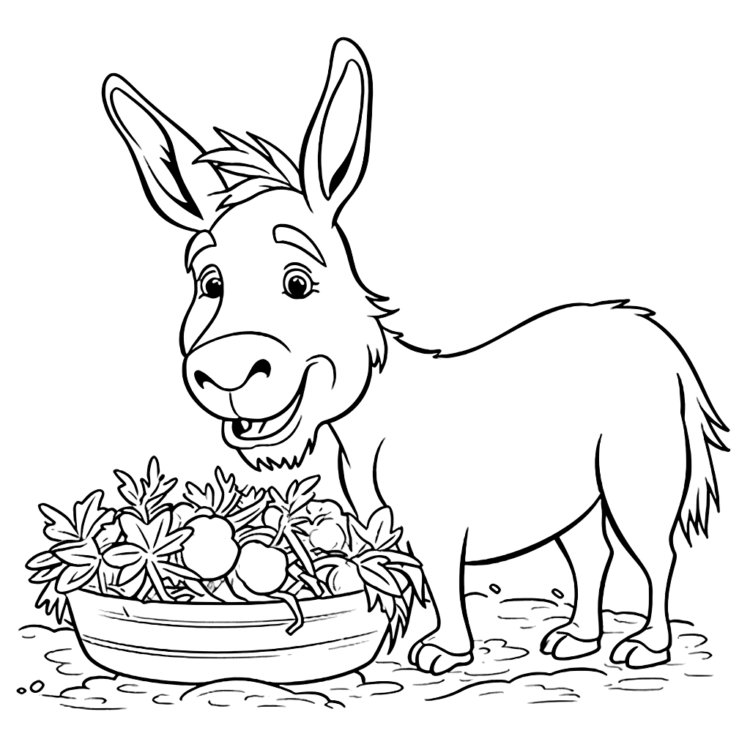 Ausmalbild Glücklicher Esel