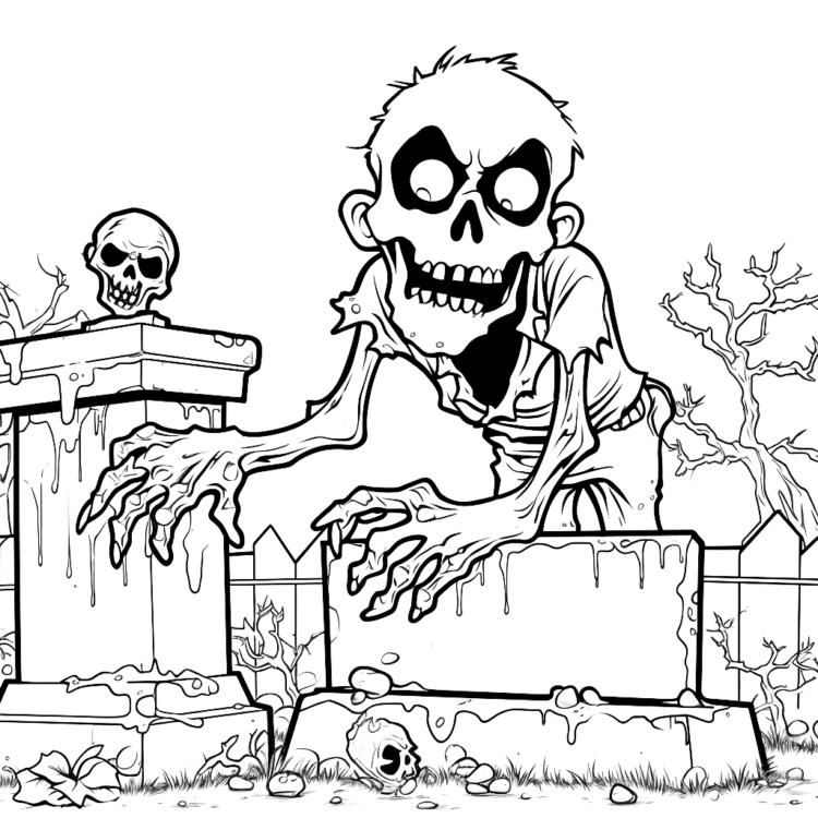 Dibujo para colorear Halloween cementerio de fantasmas