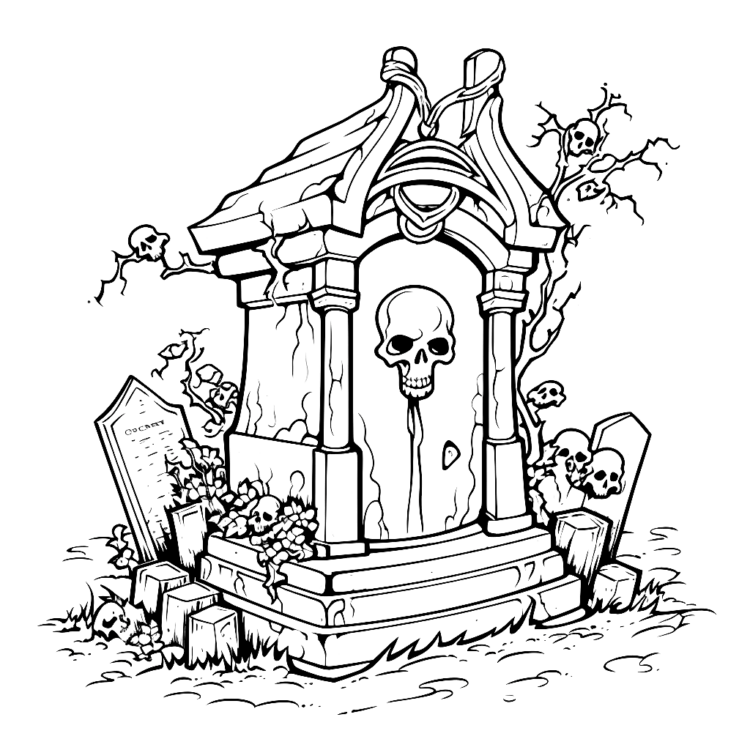 Coloring page Halloween creepy gravestone