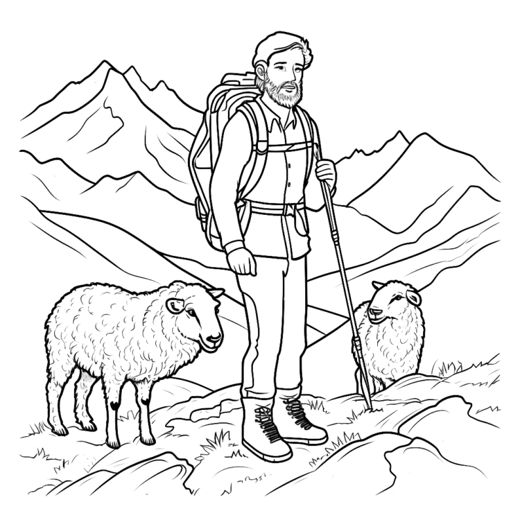 Ausmalbild Hirte und Schaf