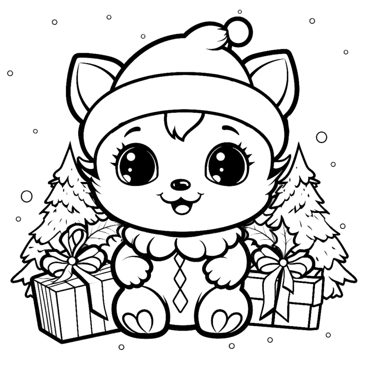 Ausmalbild Kawaii Weihnachten