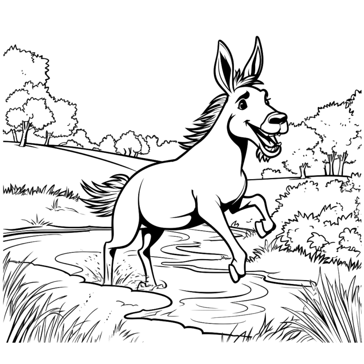 Página para colorear del burro sonriente