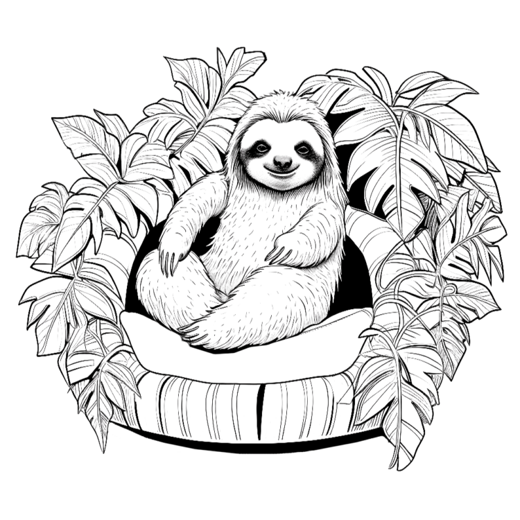 Smiling sloth coloring page