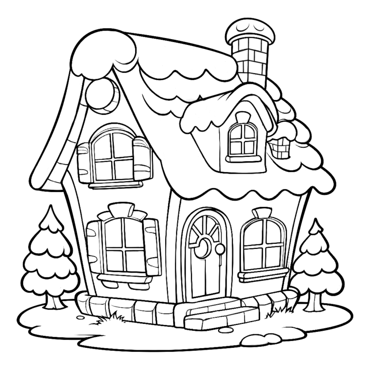 Ausmalbild Lebkuchenhaus Weihnachten