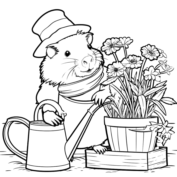 Ausmalbild Meerschweinchen Garten