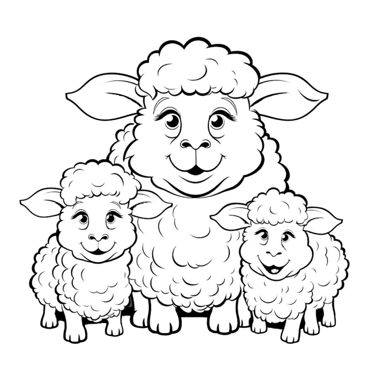Coloring picture mother and baby sheep