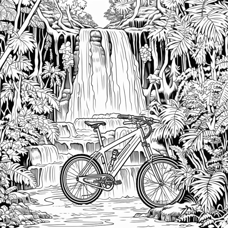 Dibujo para colorear naturaleza y bicicleta