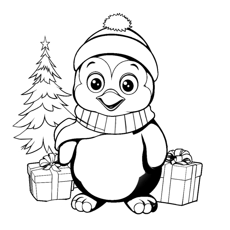 Penguin Christmas coloring page