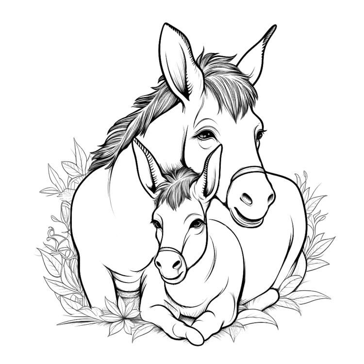 Gentle donkey coloring page