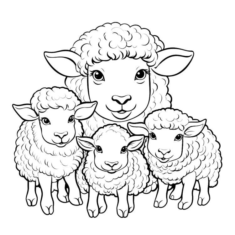 Ausmalbild Schaf Familie