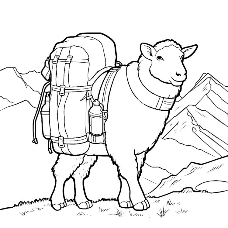 Ausmalbild Schaf beim Wandern