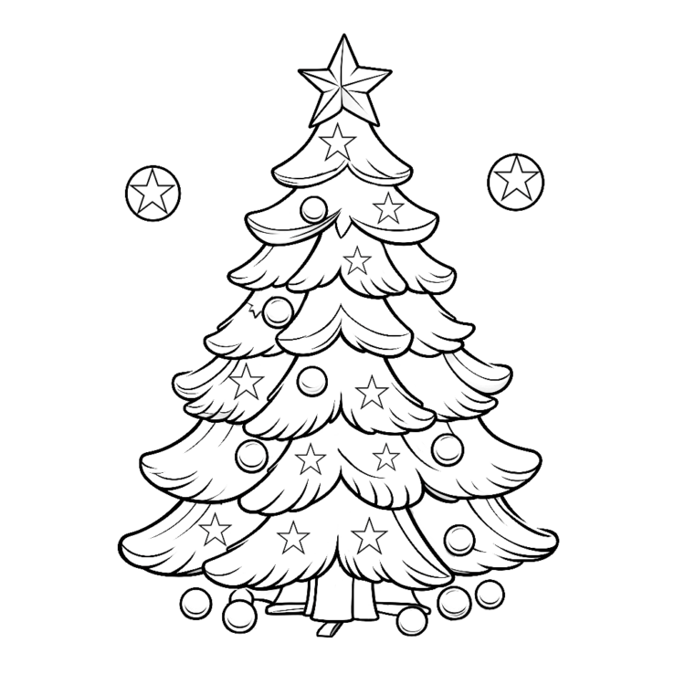 Shimmering Christmas tree coloring page