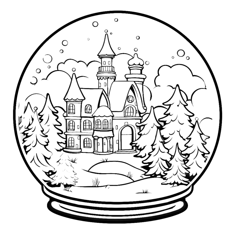 Página para colorear de bolas de nieve navideñas