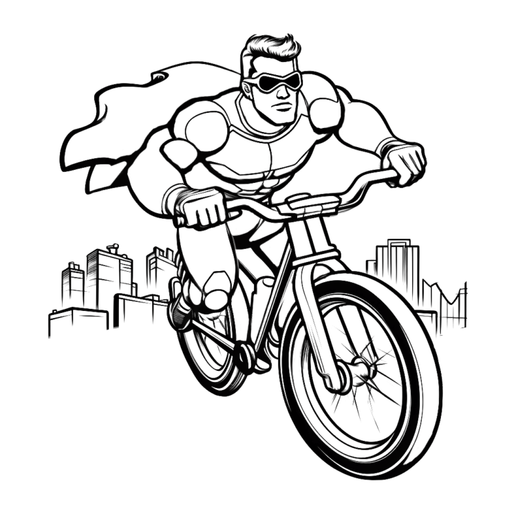 Dibujo para colorear superhéroes bicicleta