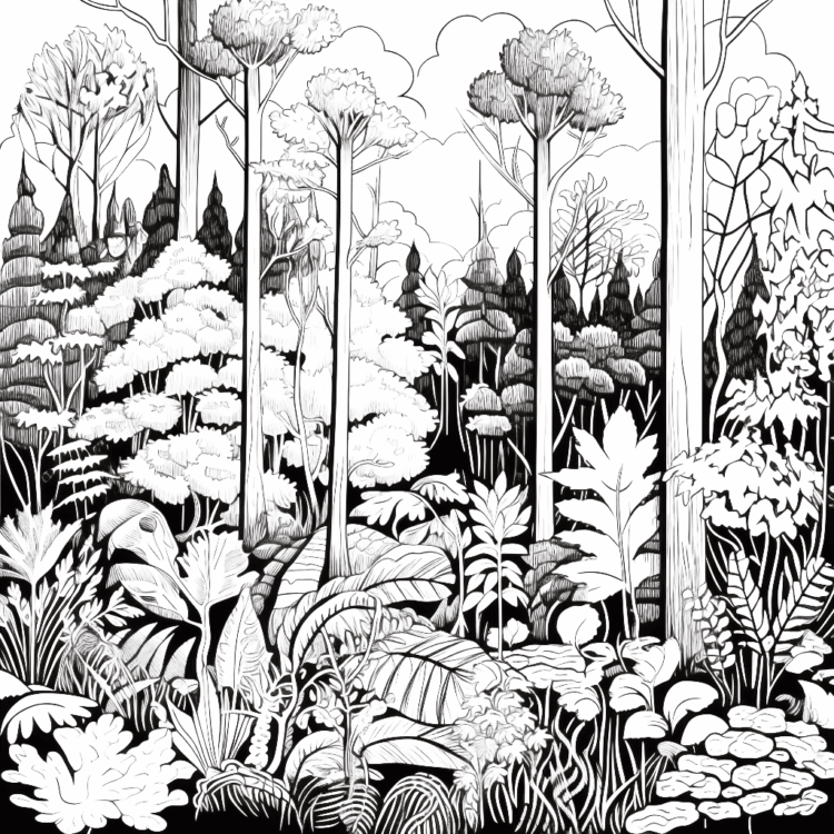 Página para colorear de la selva tropical