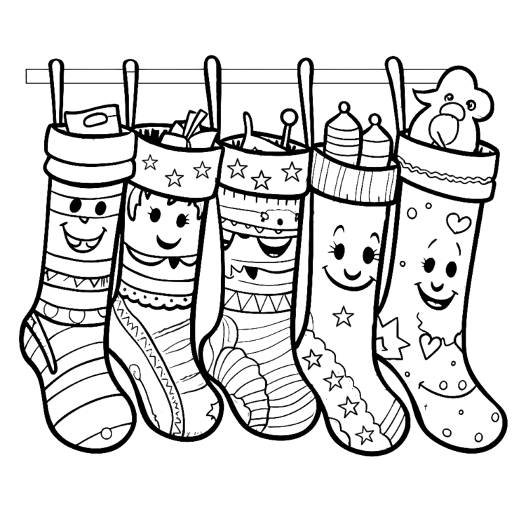 Dibujo para colorear Navidad Calcetines de Papá Noel