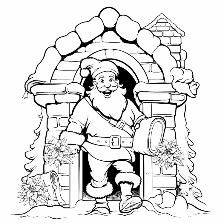 Dibujo para colorear Papá Noel repartiendo regalos
