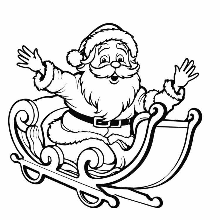 Ausmalbild Weihnachtsmann mit Schlitten