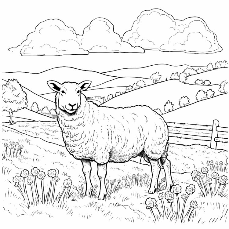 Coloring picture meadow sheep