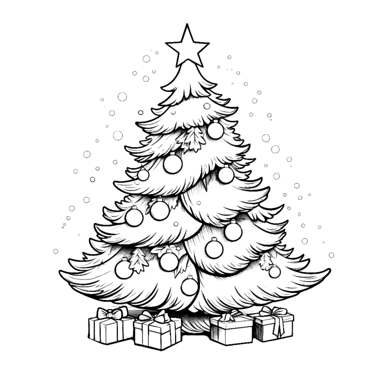 Coloring picture wintertime fir tree
