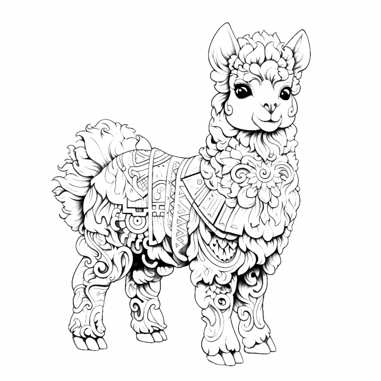 Dibujo para colorear mandala de alpaca