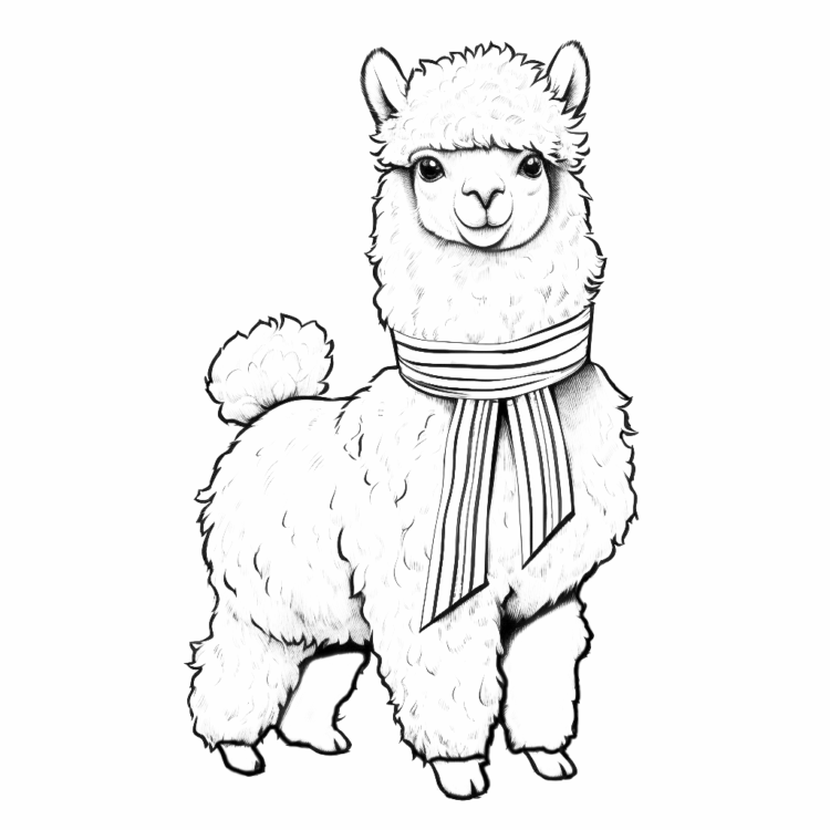 Dibujo para colorear alpaca con lazo