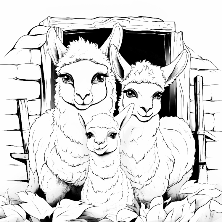 Dibujo para colorear granja alpaca