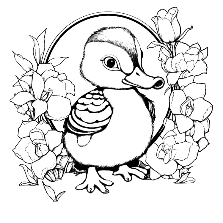 Coloring picture duck and flower