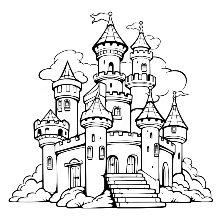 Dibujo para colorear castillo de fantasía