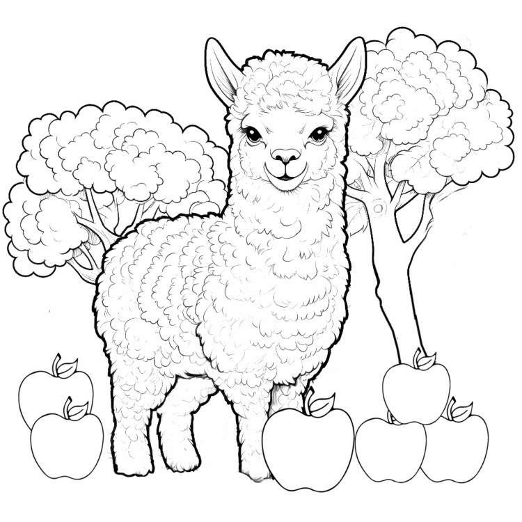 Coloring picture Fluffy alpaca