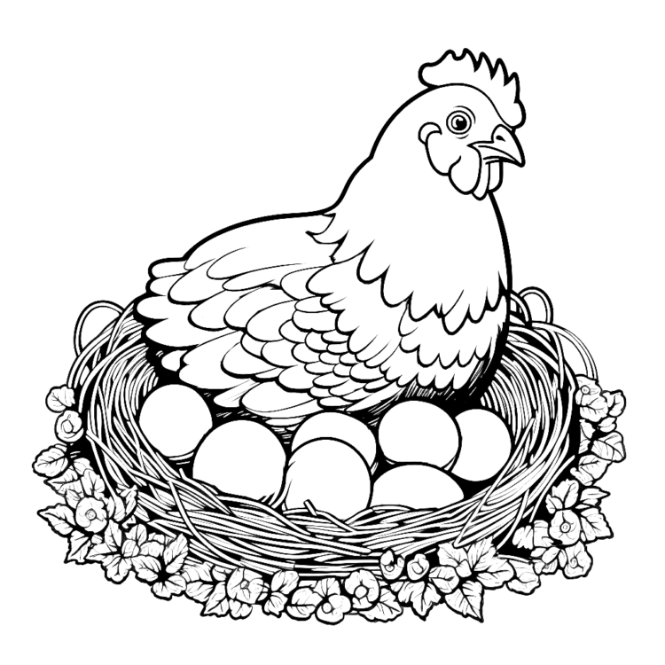 Coloring picture Fluffy chicken