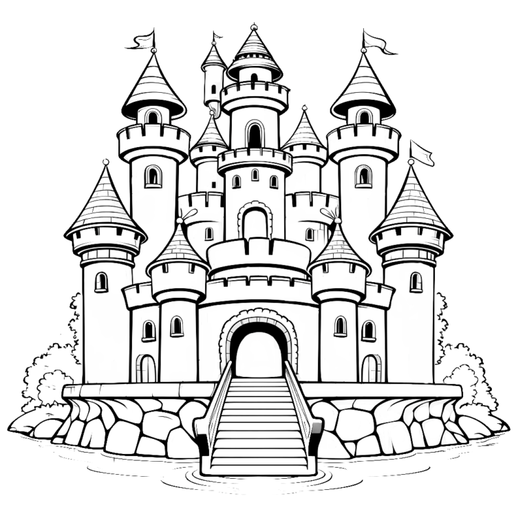 Ausmalbild Märchenhaftes Schloss