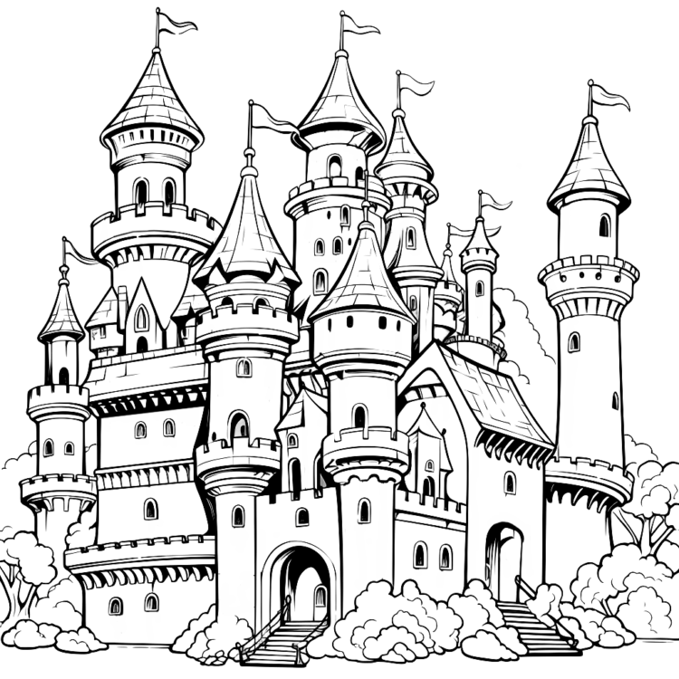 Dibujo para colorear castillo de princesas
