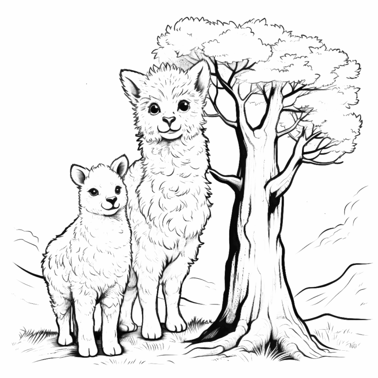 Coloring picture forest alpacas