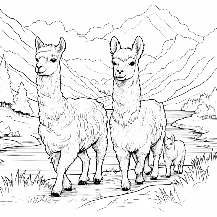 Dibujo para colorear alpacas de pasto