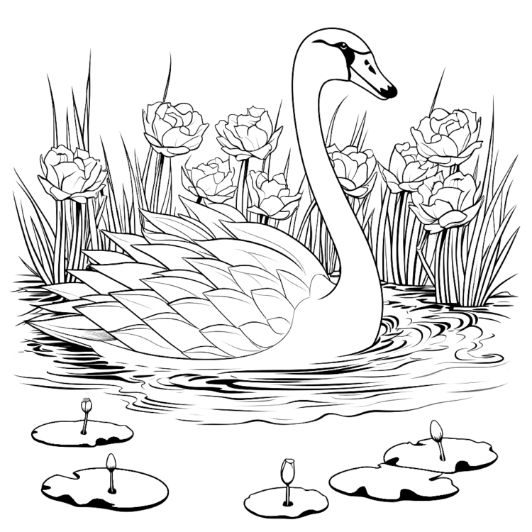 Página para colorear del gracioso cisne