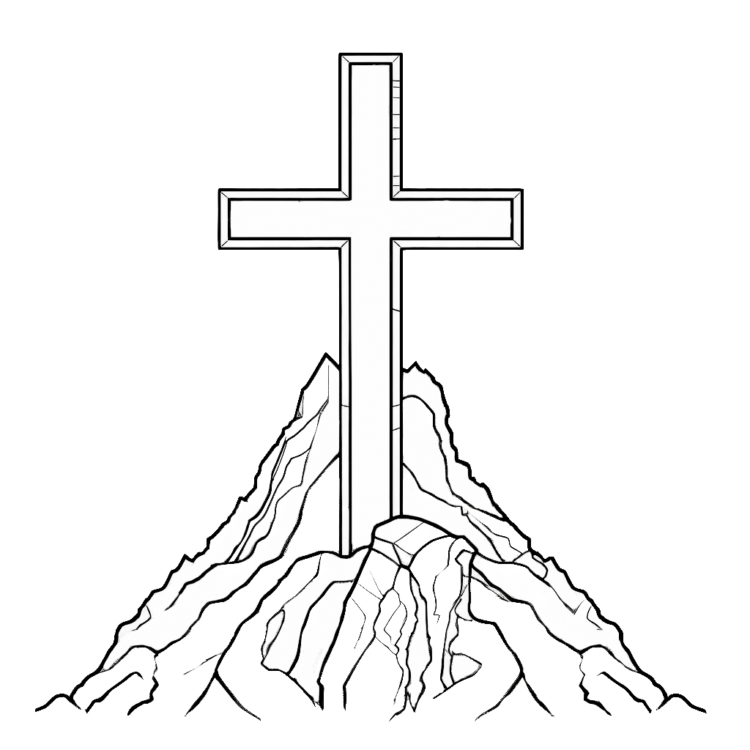 Coloring picture mountain cross