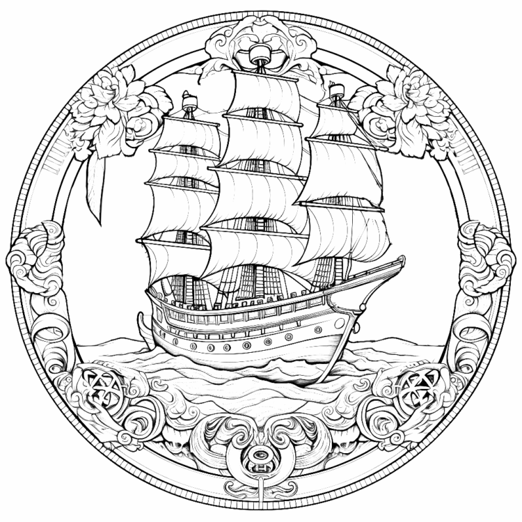 Dibujo para colorear flores y barco