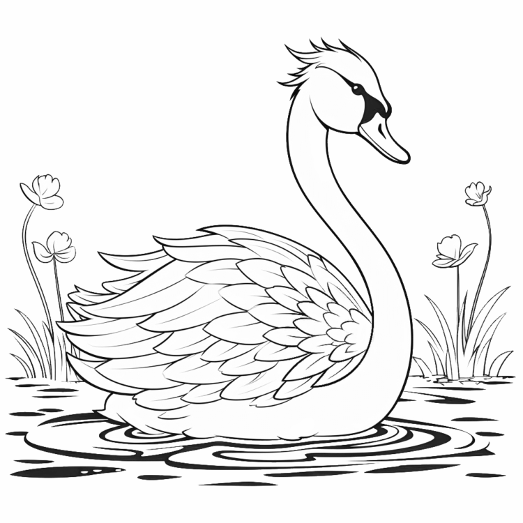 Coloring picture A Floating Swan