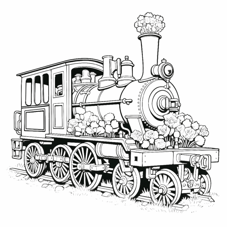 Coloring picture moving train locomotive