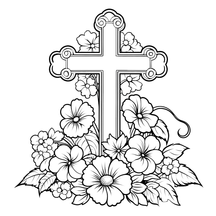 Dibujo para colorear cruz floral