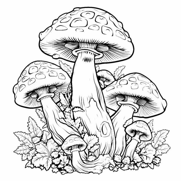 Coloring picture big mushrooms